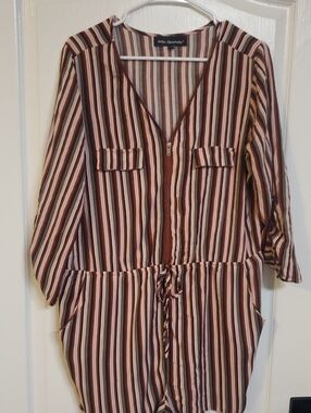 Mille Gabrielle Striped V-Neck Romper in Red&green, Size L